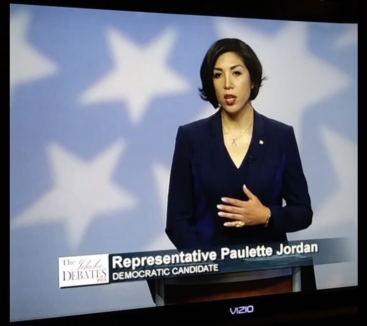 Paulette Jordan on the televised debate broadcast