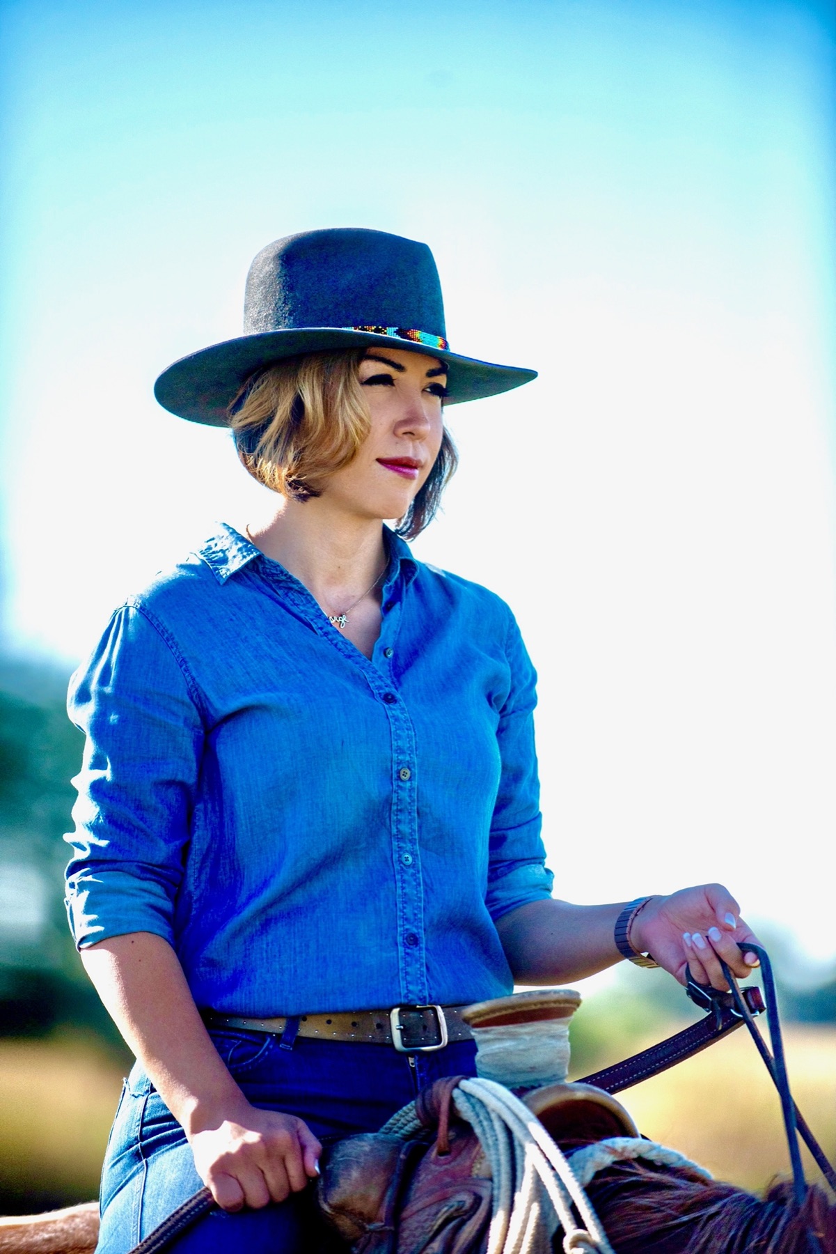 Paulette Jordan on horseback on her homelands